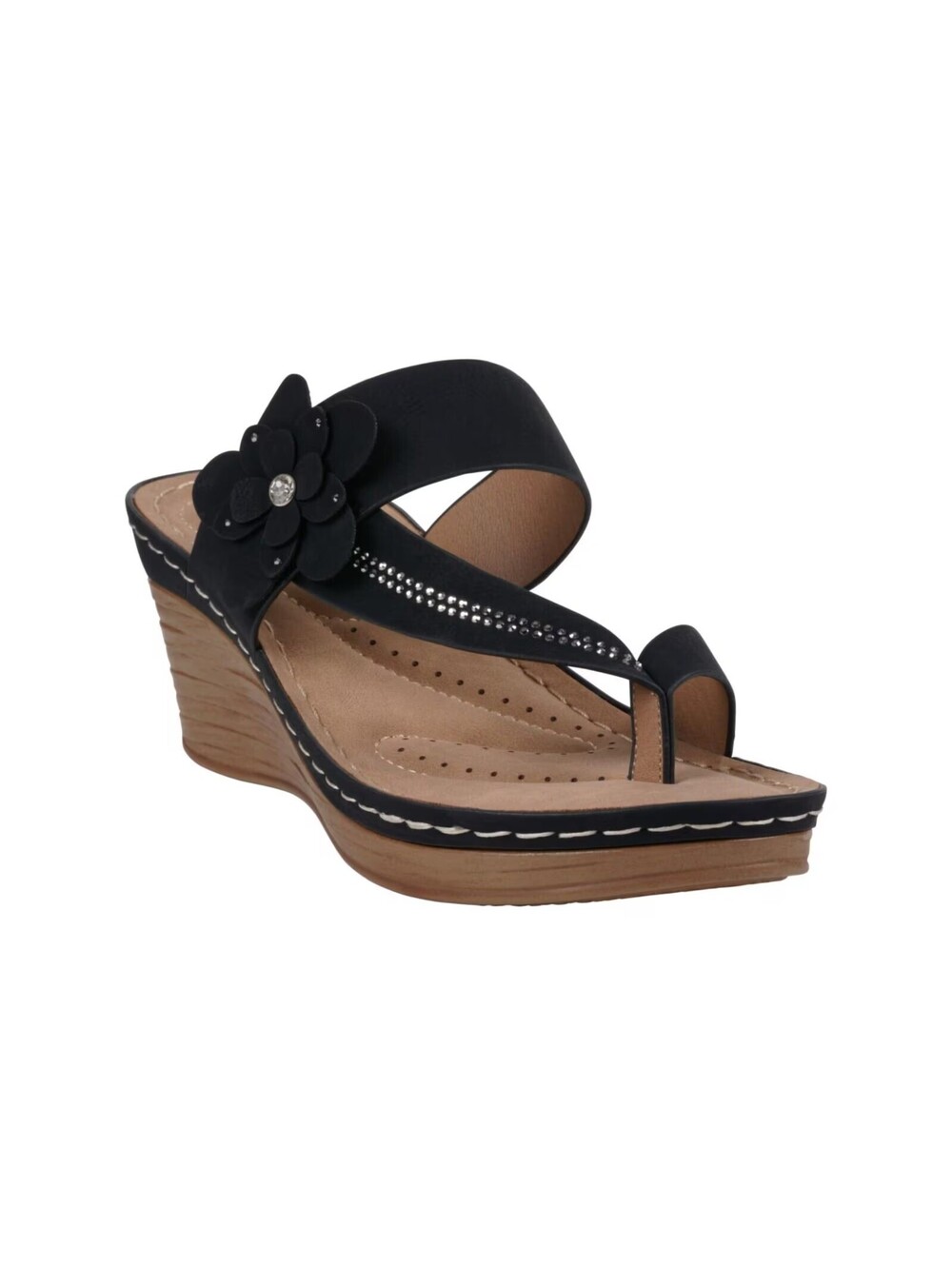 GC Shoes Womens Taryn Floral Wedge Sandals Black 7.5M